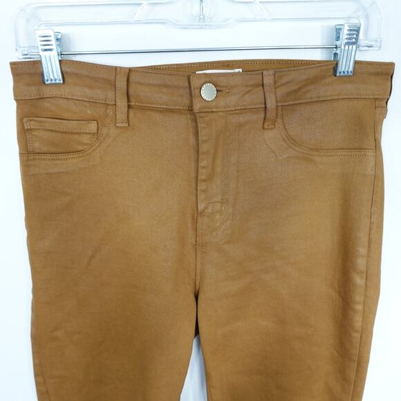 L'Agence Sabine Coated Canvas Waxed Dark Khaki Tan Brown Skinny Jeans - Picture 7 of 12